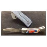 Folding Pocket Knife with Multicolor Handle and Em