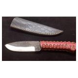 Custom Knife with Leather Sheath and Red Handle