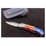 Folding Knife with Multicolor Handle and Embossed