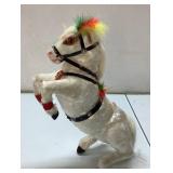 Standing White Plush Horse Figurine Wind up jumpin
