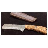 Handcrafted Damascus Steel Knife With Wooden Handl