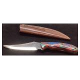 Damascus Steel Hunting Knife with Leather Sheath