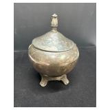 Silver-Plated Footed Lidded Bowl with Decorative F