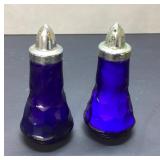 Vintage Cobalt Blue Salt and Pepper Shakers with M
