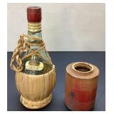 Decorative Bottle with Woven Cover and Ceramic Spo