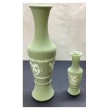 Green Ceramic Vases with Decorative Motifs