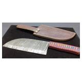 Custom Damascus Steel Knife with Leather Sheath, A