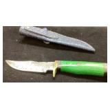 Custom Fixed-Blade Knife with Green Handle and Dec