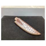 Handcrafted Knife With Patterned Blade and Leather