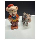 Tin Wind-Up Pig Toy and Fabric Dog Figure Set