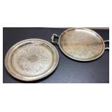 Two Silver-Plated Serving Trays with Etched Design