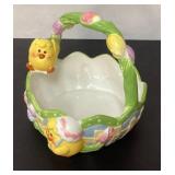 Easter-Themed Ceramic Basket with Chick and Egg De
