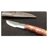 Damascus Steel Knife with Leather Sheath, 10 Inche