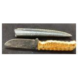 Handcrafted Knife with Textured Leather Sheath, Ap