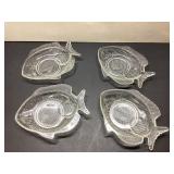 Four Fish-Shaped Clear Glass Bowls, Approximately