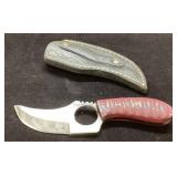 Custom Knife with Red Patterned Handle and Sheath,