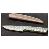 Custom-Built Knife with Damascus Blade and Leather