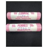 Two Rolls of 1986 D Pennies in Bank-Wrapped Packag