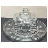 Clear Glass Butter Dish with Platter and Dome Lid