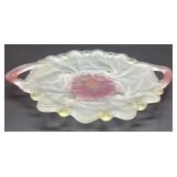 Frosted Glass Two-Handled Decorative Plate with Fl