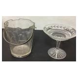 Etched Glass Ice Bucket and Compote Dish Set