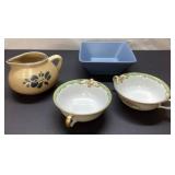 Ceramic Pitcher, Square Bowl, and Two Decorative T