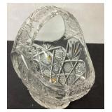 Cut Glass Crystal Basket with Intricate Patterned