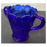 Cobalt Blue Pressed Glass Vase with Dual Handles,