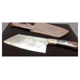 Damascus Steel Cleaver Knife with Custom Sheath, 1