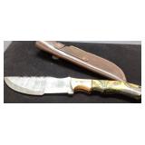 Fixed Blade Knife With Tooled Leather Sheath, Appr