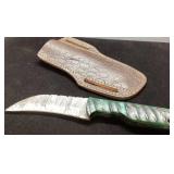 Handcrafted Knife with Green Textured Handle and L