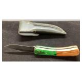 Folding Knife with Multicolored Handle and Leather