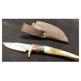 Fixed Blade Knife with Leather Sheath and Decorati