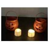 Two Jack-Oï¿½-Lantern Buckets With LED Candles