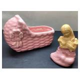 Hagen-Renaker Pink Crib and Figurine Set