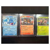 3 Foil Pokemon Cards Featuring Palafin, Entei, and
