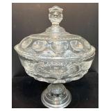 Clear Glass Lidded Compote With Pedestal Base