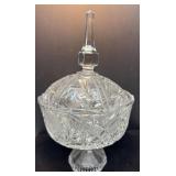 Cut Crystal Lidded Pedestal Candy Dish With Etched