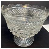 Pressed Glass Pedestal Bowl with Scalloped Edge an