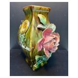 Ceramic Vase with Applied Floral Decorations and G