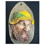 Hand-Painted Fisherman Wall Plaque on Wooden Base