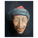 Hand-Painted Ceramic Wall Mask of Elderly Man Wear