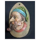 Hand-Painted Ceramic Plaque of Bearded Man with Pi