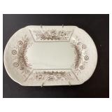 Rectangular White Platter With Brown Floral Design
