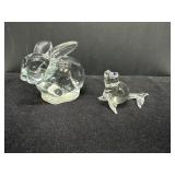 Glass Bunny and Seal Figurines in Clear Crystal