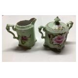 Porcelain Creamer And Sugar Bowl Set With Rose Des