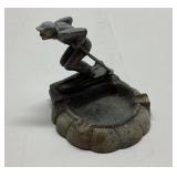 Cast Metal Ashtray with Skier Figure