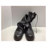 Black Leather Military-Style Boots with Sturdy Sol