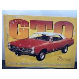 Pontiac GTO Metal Advertising Sign Featuring Retro