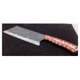Damascus Steel Cleaver with Red & White Patterned